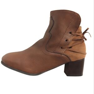 Western Style Tie Back Heeled Booties 42 Two Tone Brown